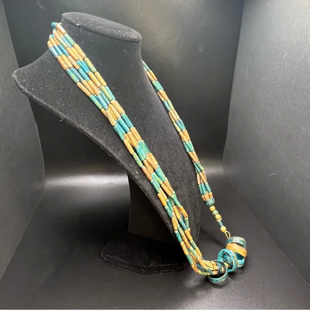 Vintage Style Boho Necklace Painted Wood Beads - Picture 2 of 14